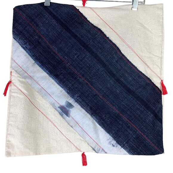 West Elm Discovered Pillow Covers Set of 2 Tasseled Blue White - Picture 2 of 7